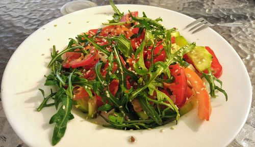 High angle view of salad in plate