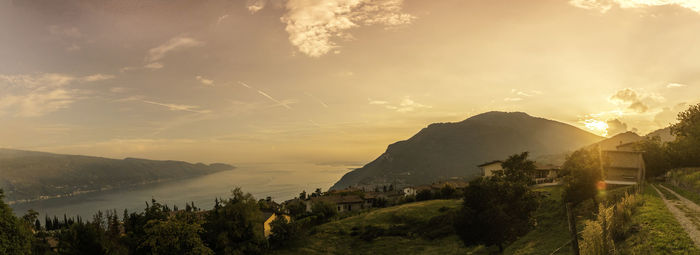 Scenic view of mountains against sky during sunset