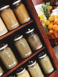 High angle view of food for sale at market stall