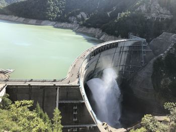 High angle view of dam by river