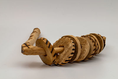 High angle view of rope against white background