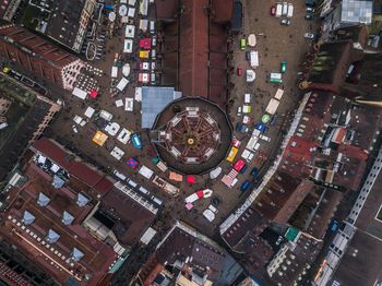 High angle view of street amidst buildings in city