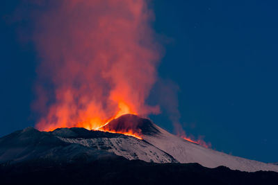 Smoke emitting from volcanic mountain against sky