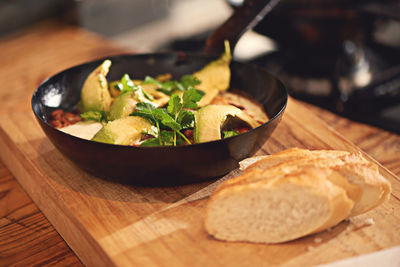 Close-up of food in plate on table