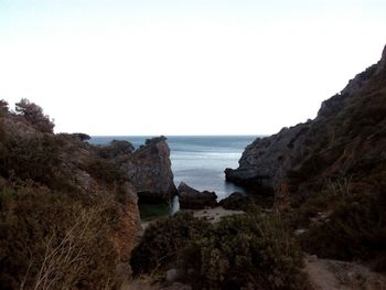 Scenic view of sea against clear sky