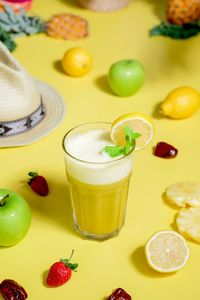 High angle view of fruits on table