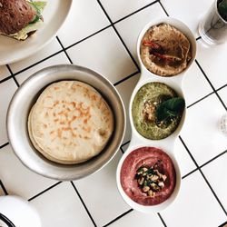 High angle view of food in plate on table