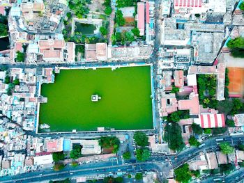 High angle view of buildings in city