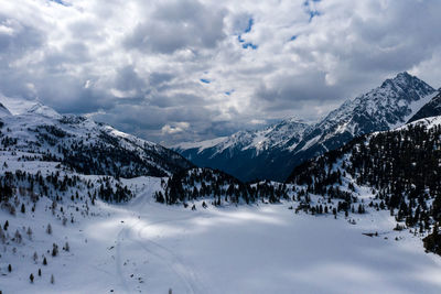 Scenic view of snowcapped mountains against sky