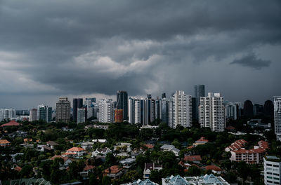 Cityscape against cloudy sky