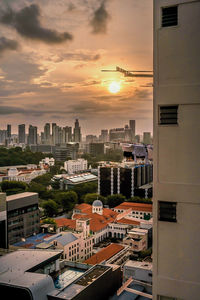 High angle view of buildings in city