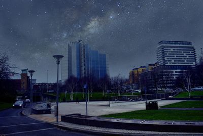 View of illuminated buildings at night