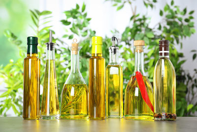 Close-up of bottles on table
