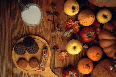 High angle view of fruits on table