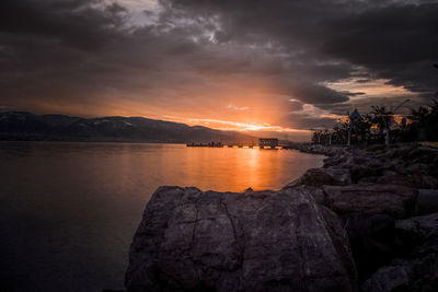 Scenic view of sea against sky during sunset