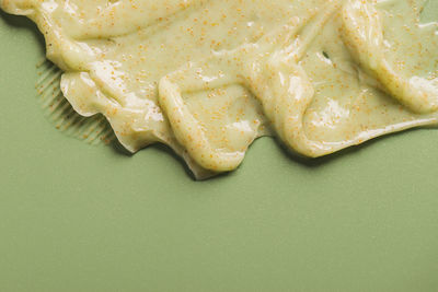 High angle view of food on yellow background