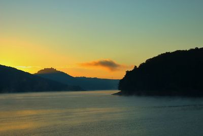 Scenic view of mountains at sunset