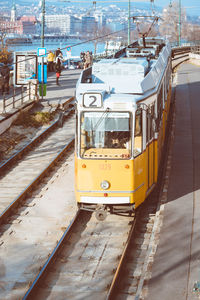 View tramp on track in city