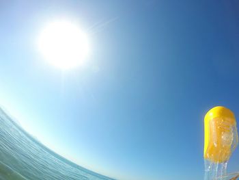 Low angle view of water against blue sky