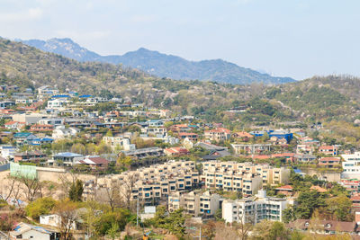 High angle view of townscape against sky