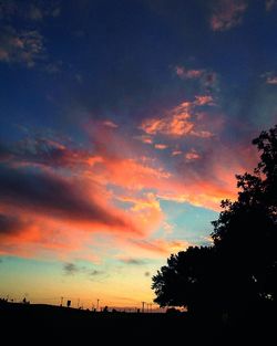 Silhouette of trees on landscape at sunset