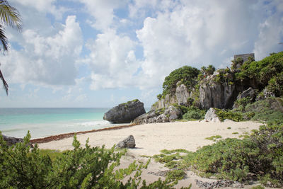 Panoramic shot of empty tulum beach against sky