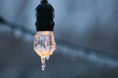 Light covered with ice