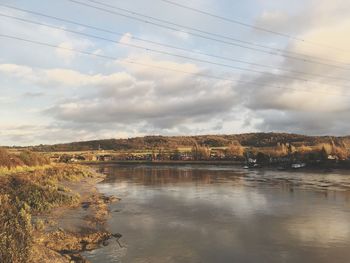 Scenic view of river and landscape against sky