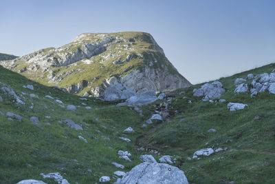 Scenic view of mountains against clear sky