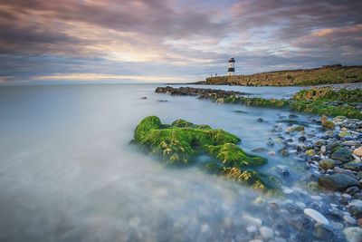 Scenic view of sea against cloudy sky