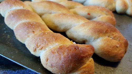 Close-up of freshly baked baguettes