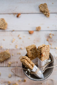 Directly above shot of protein bars on table