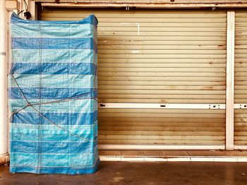 Closed blue wooden door