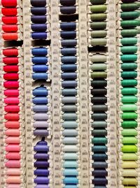 Full frame shot of colorful thread spools