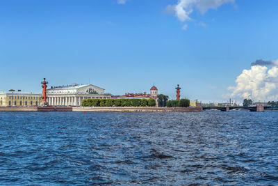 View of spit of vasilievsky island, saint petersburg, russia