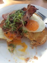 Close-up of breakfast served in plate