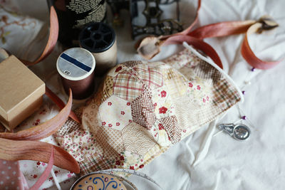 High angle view of breakfast on table