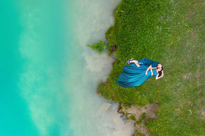 High angle view of woman in park