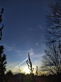 Low angle view of silhouette trees against sky at sunset