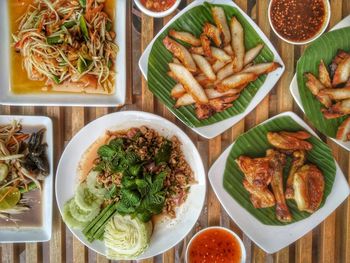 High angle view of food on table