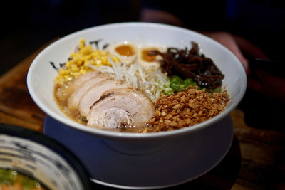 Close-up of food in bowl on table , ramen noodle 