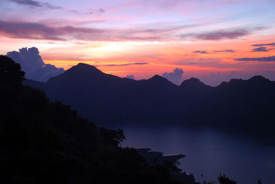 Scenic view of mountains at sunset