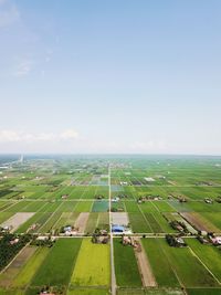 High angle view of agricultural field against sky