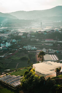 High angle view of townscape against sky