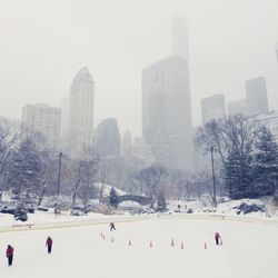 Panoramic view of people in city during winter
