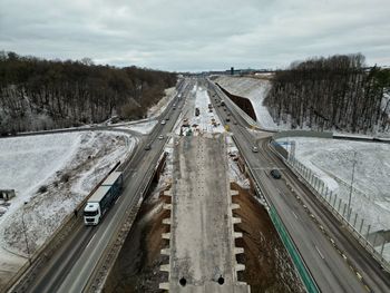 High angle view of highway against sky