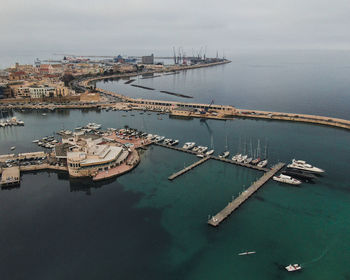 High angle view of boats in sea