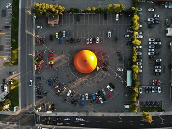 High angle view of vehicles on road in city