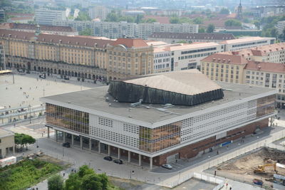 High angle view of buildings in city