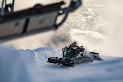 High angle view of cars on snow field